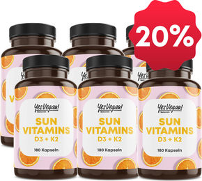 YesVegan Naturals Vitamin D3 K2 Omega 3 mit Leinöl 5000 IE 1080 mg vegan Kapseln 6er Set – Bild 1 von 1