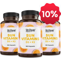 Produktbild von YesVegan Naturals Vitamin D3 K2 Omega 3 mit Leinöl 5000 IE Depot Kapseln vegan ohne Zusatzstoffe 3er Set