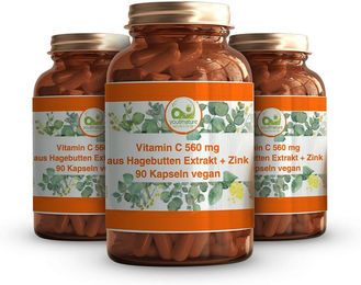 You&Nature Vitamin C 1000 mg mit Hagebutten Extrakt und Zink vegan 90 Kapseln ohne Zusatzstoffe – Bild 1 von 3