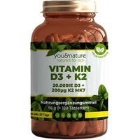 Produktbild von You&Nature Vitamin D3 + K2 MK7 20.000 IE 200 µg Tabletten vegetarisch ohne Zusatzstoffe 180 Stück