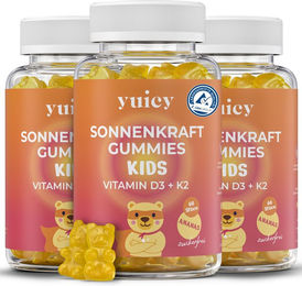 yuicy Kids Sonnenkraft Vitamin D3 + K2 Gummibärchen für Kinder vegan zuckerfrei 180 Stück – Bild 1 von 2