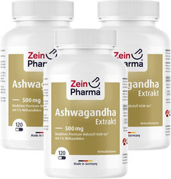 ZeinPharma Ashwagandha Extrakt 500 mg Kapseln Bio vegan glutenfrei laktosefrei 360 Stück – Bild 1 von 1