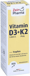 ZeinPharma Vitamin D3 + K2 MK-7 Tropfen 1000 IE mit 20 µg K2 25 ml – Bild 1 von 2