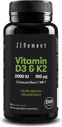 Zenement Vitamin D3 + K2 Kapseln mit 2000 IE und 200 µg Bio-Qualität – Bild 1 von 3