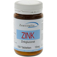 Produktbild von Zenvitalis Zink 15 mg Tabletten mit Zinkgluconat vegan laktosefrei glutenfrei 150 Stück