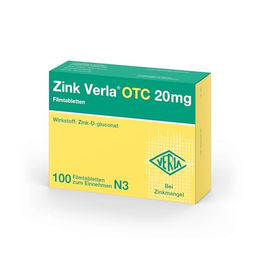 Zink Verla OTC 20 mg Filmtabletten mit Zink-D-Gluconat, 100 Stück, glutenfrei, laktosefrei, zuckerfrei und vegan – Bild 1 von 2