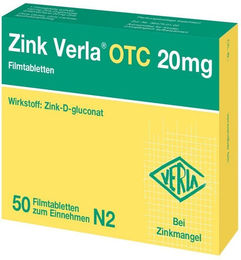 Zink Verla OTC Zinkgluconat 20 mg Filmtabletten 50 Stück – Bild 1 von 1