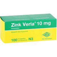 Produktbild von Zink Verla Zinkgluconat 10 mg Filmtabletten 100 Stück glutenfrei und laktosefrei