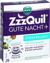 ZzzQuil Gute Nacht+ Stress Balance Tabletten von WICK vegan laktosefrei und glutenfrei 28 Stück – Bild 1 von 10