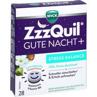 Produktbild von ZzzQuil Gute Nacht+ Stress Balance Tabletten von WICK vegan laktosefrei und glutenfrei 28 Stück